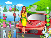 Play Lady in Red Car Dressup now